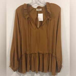 4OUR DREAMERS Boho Blouse in Brown with Ruffle Detail